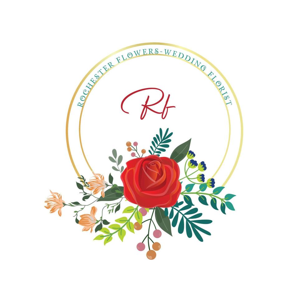 wedding florist company floral logo with roses leaves buds elements boho logo vector