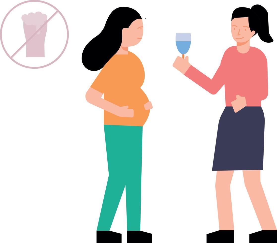 Pregnant women are not allowed to drink. vector
