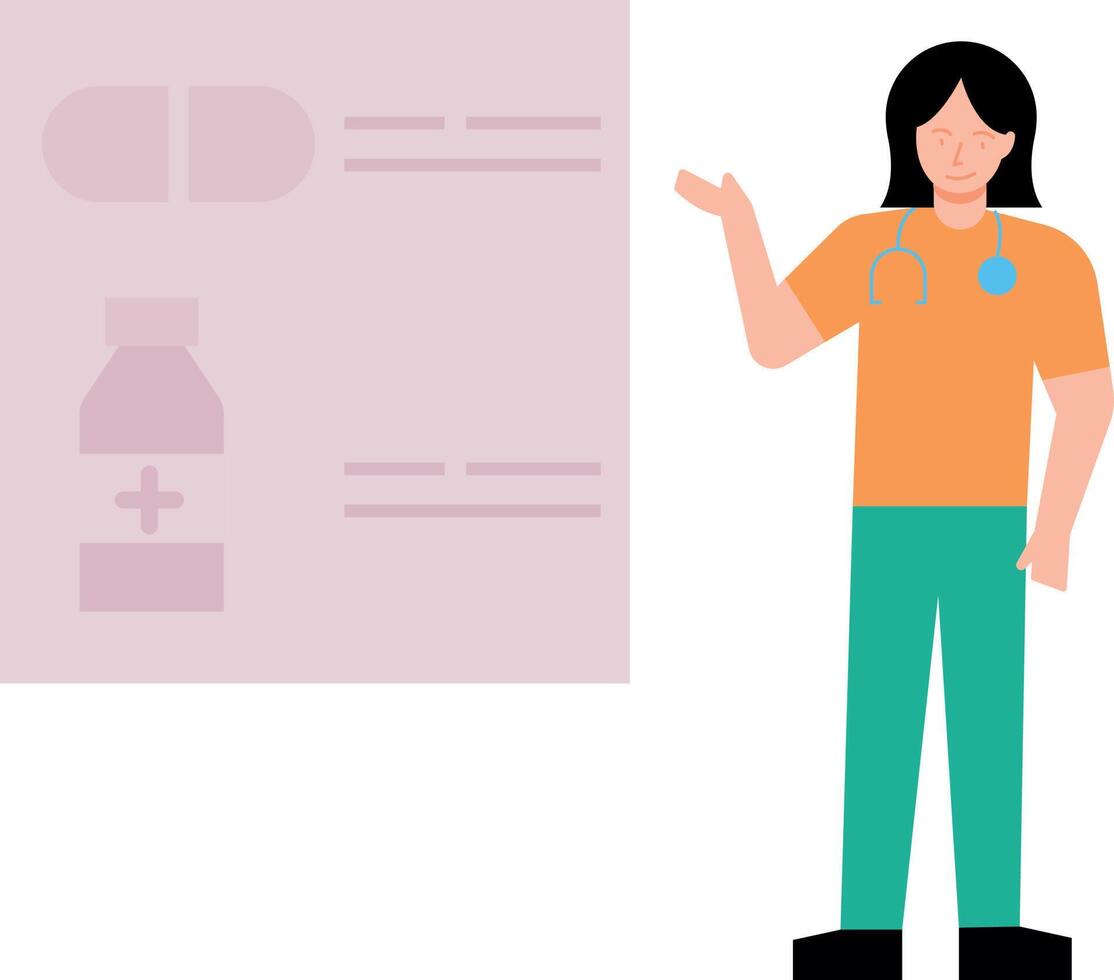 The girl is looking at the medicine prescription. vector