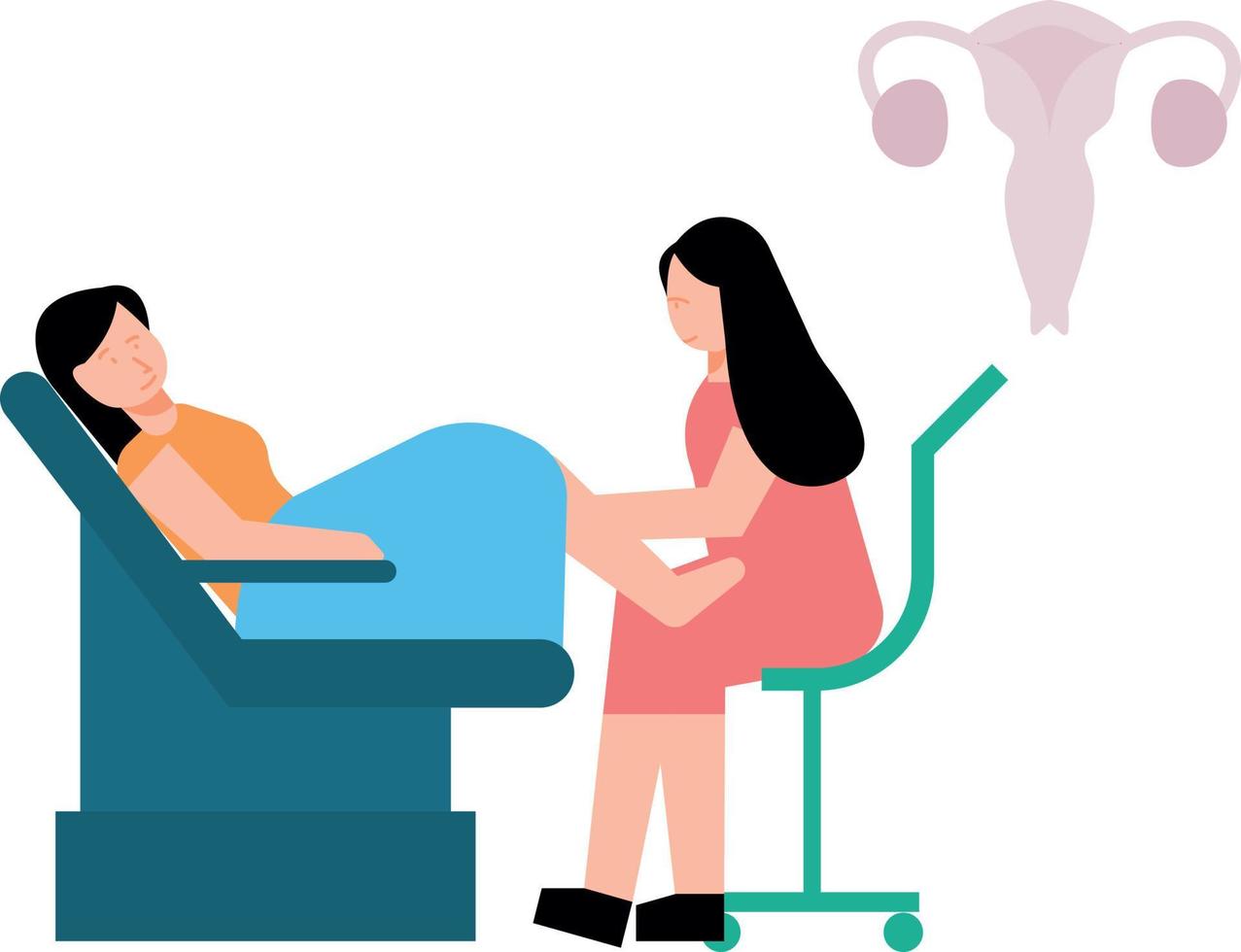 A pregnant woman is visiting a gynecologist for a check-up. vector