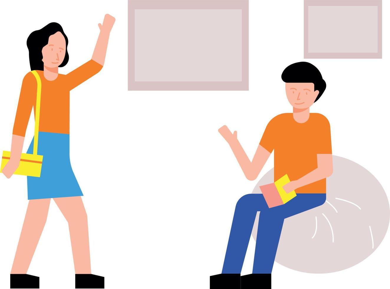 Boy and girl waving hands. vector