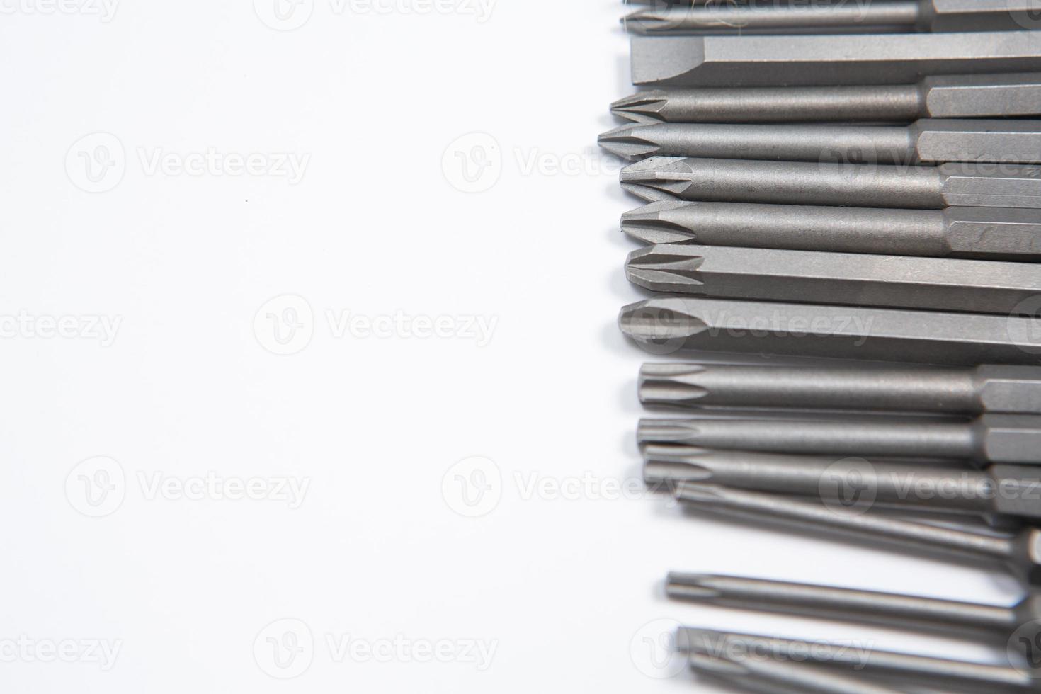 Set of tools for repair in a case on a white background. Assorted work or construction tools. Wrenches, Pliers, screwdriver. Top view photo