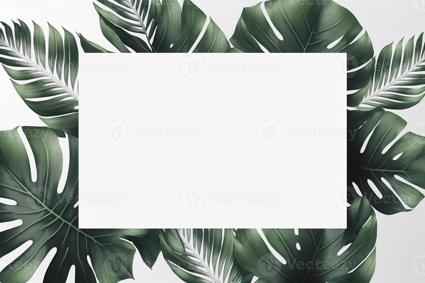 Tropical leaves frame with copy space for wedding invitations. photo