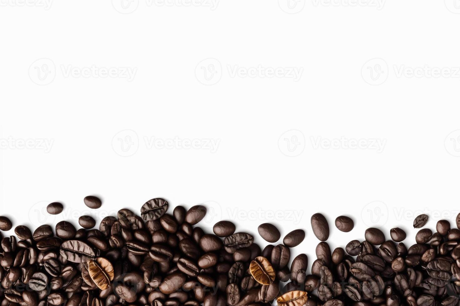 Roasted coffee beans on white background with copy space. photo