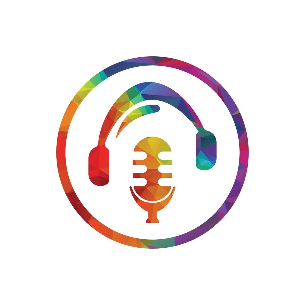 Microphone and headphones icon. Multicolored gradient design. Vector illustration.