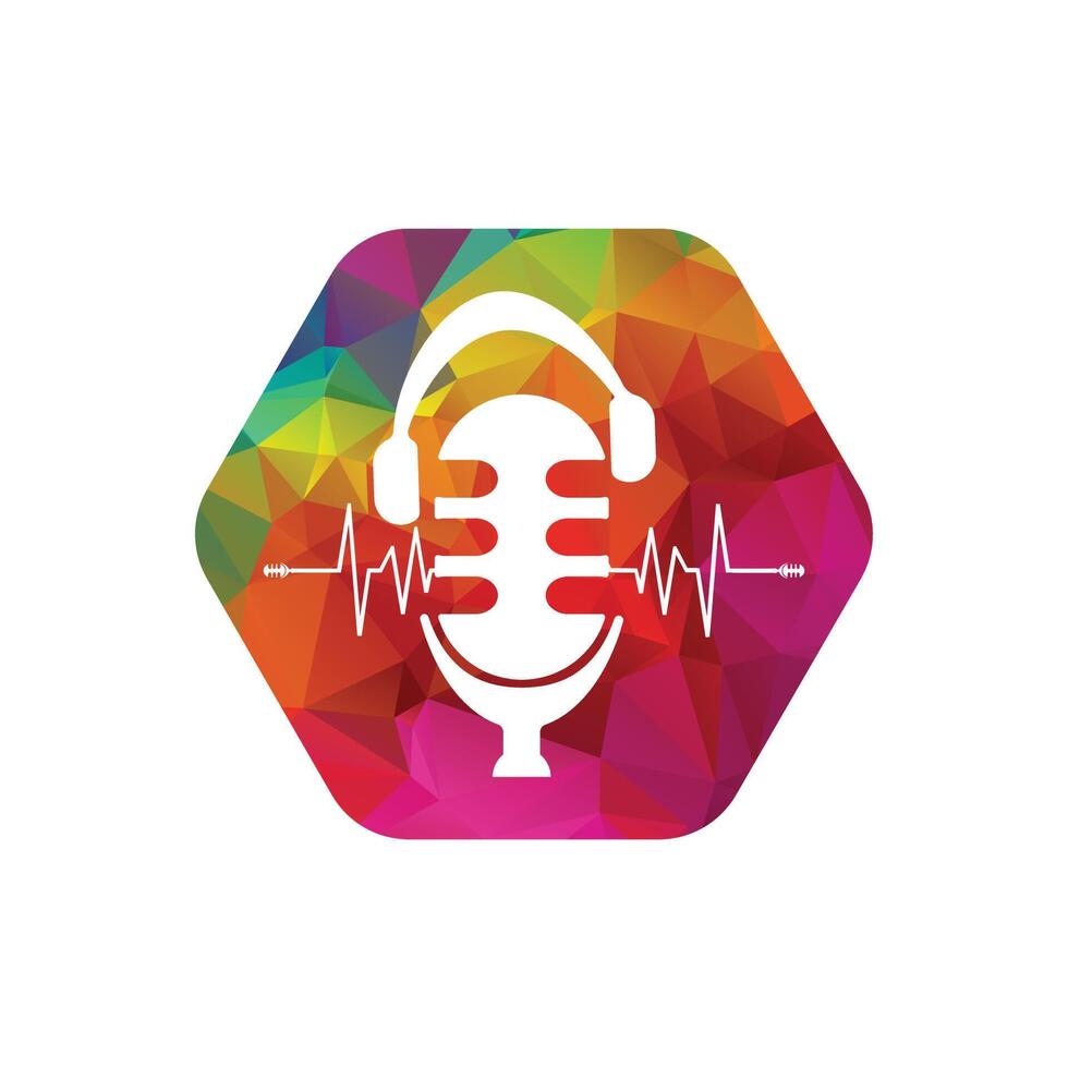 Podcast vector logo design. Microphone and sound wave icon.