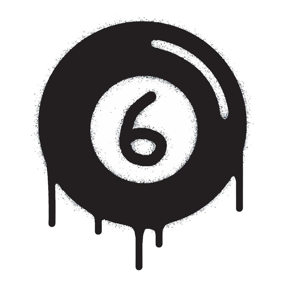 rociar pintado pintada rociado de billar pelota símbolo aislado en blanco antecedentes. seis pelota pintada icono con rociar en negro en blanco. vector