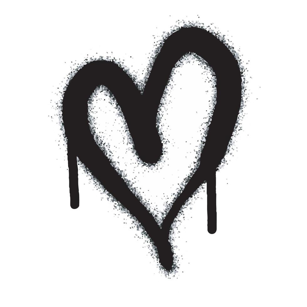 Spray graffiti heart sign painted in black on white. Love heart drop symbol. isolated on a white background. vector illustration