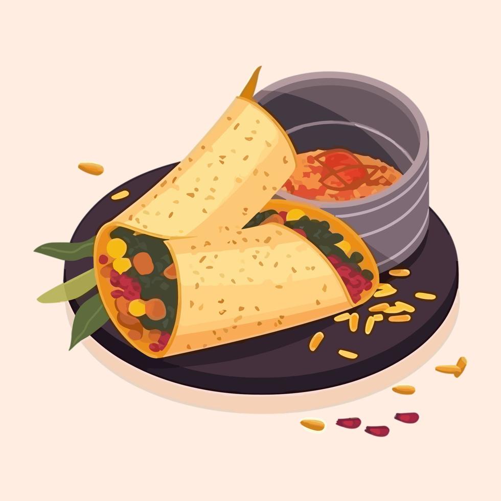 Masala Dosa with sambhar illustration, south India favorite food vector