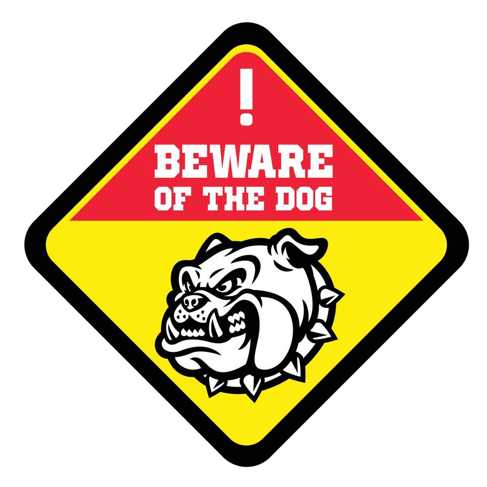 beware of the dog sign with angry bull dog head vector