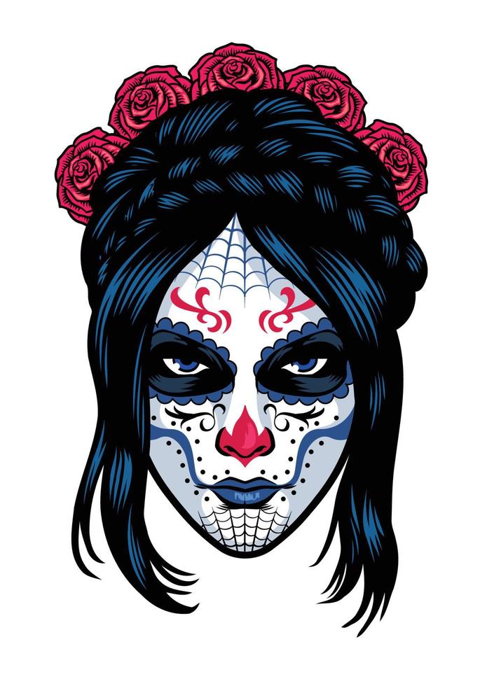 women wearing sugar skull make up vector