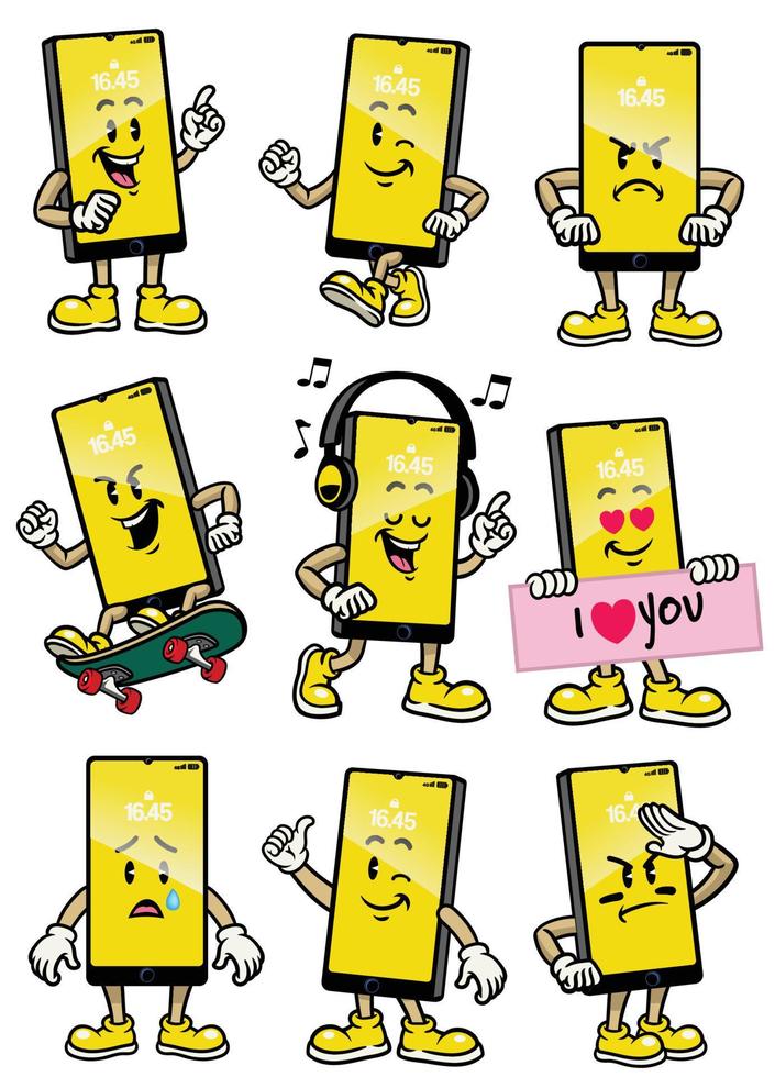 smartphone mascot set character vector