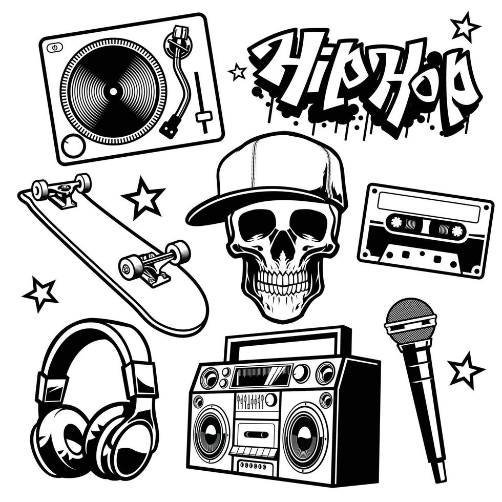 set of hip hop culture objects vector