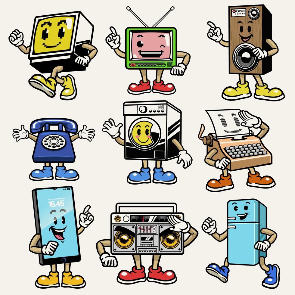 set of gadget and electronic character mascot vector