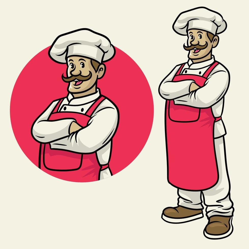 alegre contento cocinero en cruce brazo actitud vector