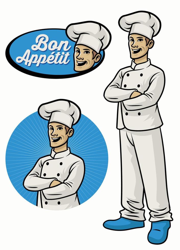 chef character wearing uniform in crossed arm pose vector