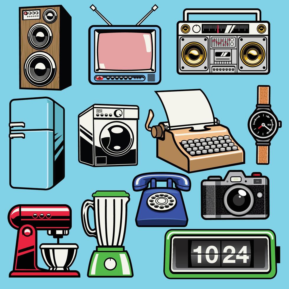 set object retro home electronic vector