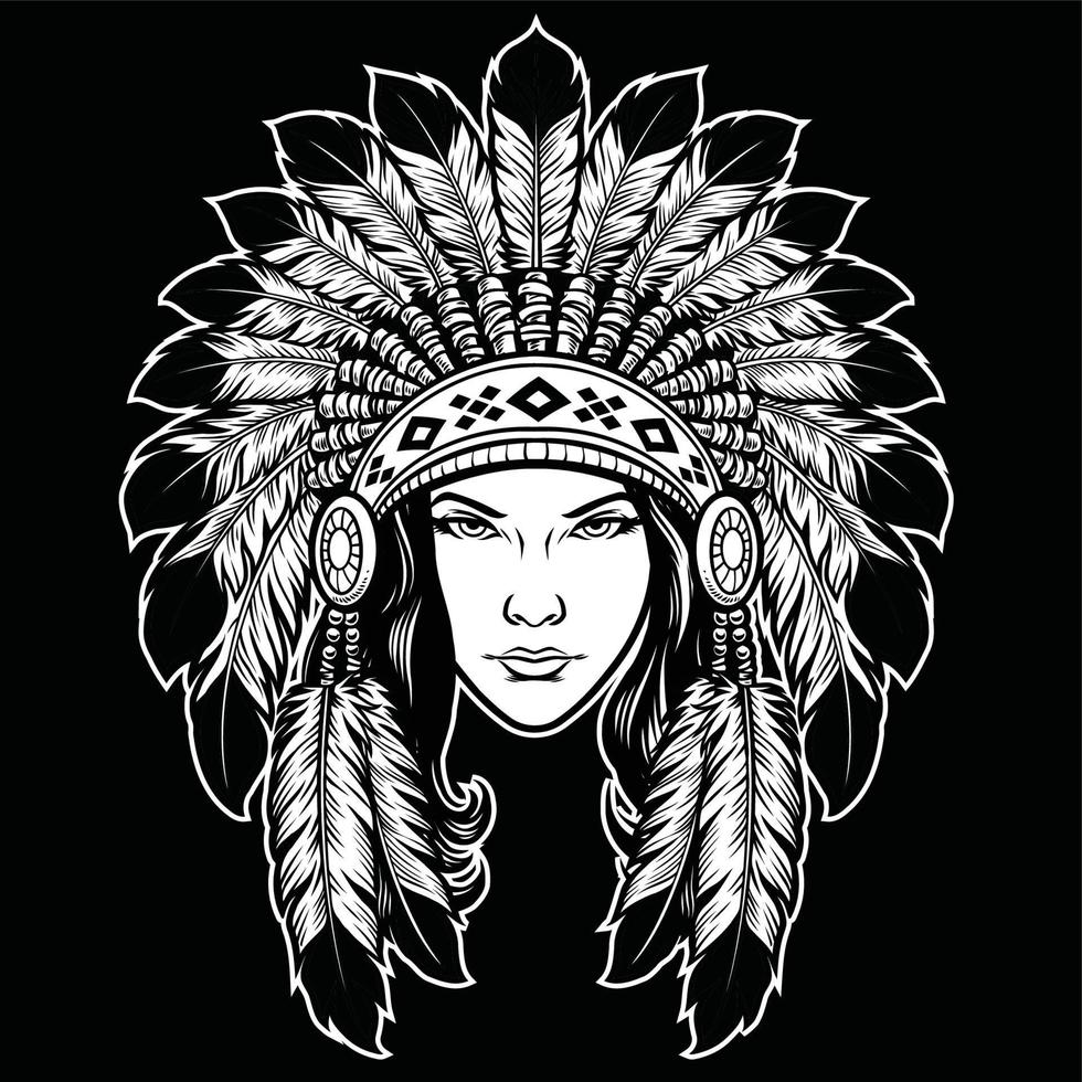 hermosa dama cabeza vistiendo americano nativo indio cabeza vestir vector