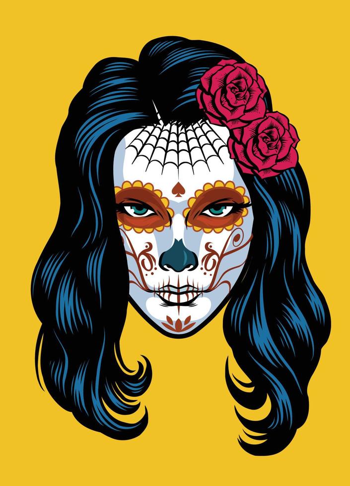 women on sugar skull make of dia de los muertos vector