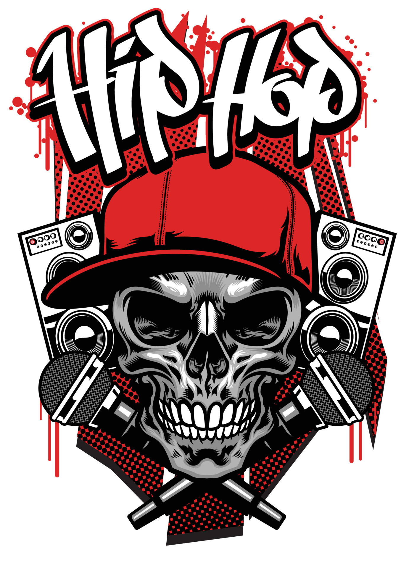 hip hop t shirt design with skull wearing cap 22938449 Vector Art at ...