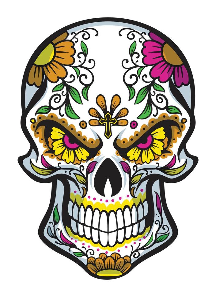 skull with dia de los muertos face painting vector