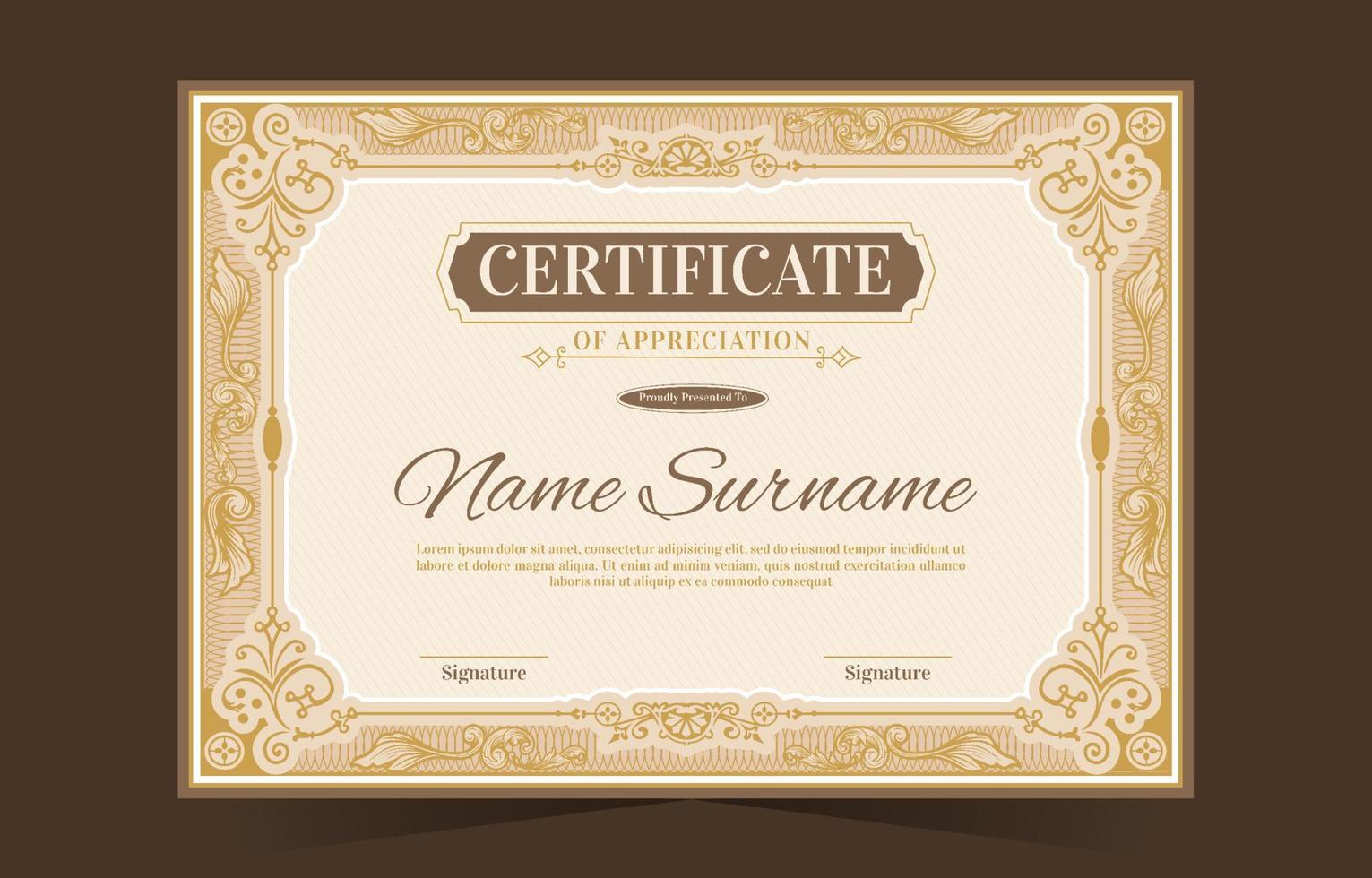 Classic Certificate Of Appreciation Template vector