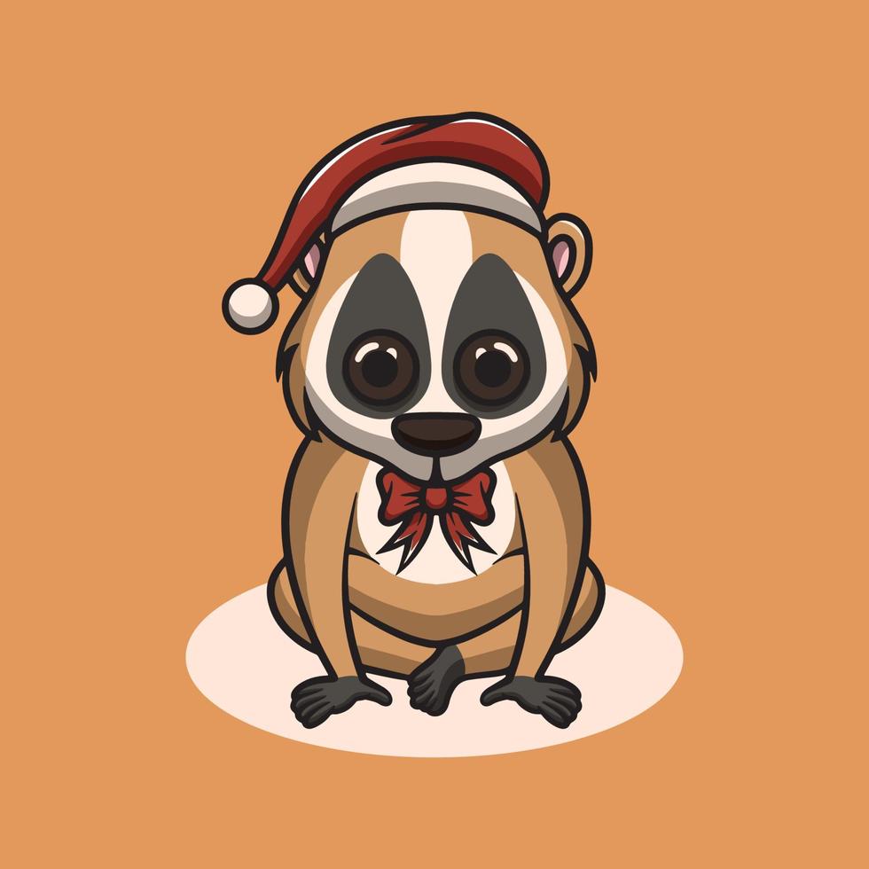 cute slow loris on christmas cartoon illustration vector