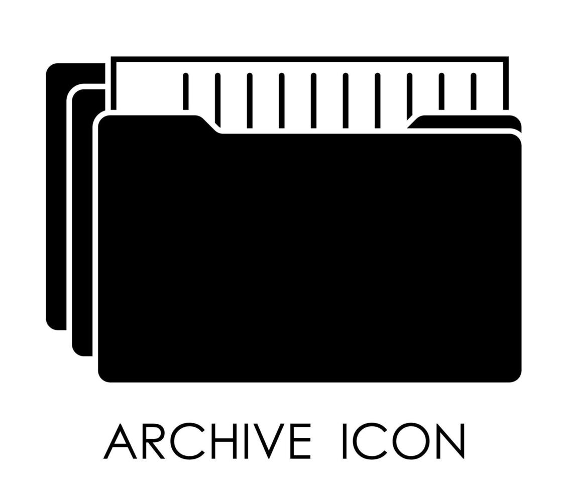 black icon of computer data archive with. Storage and sending large volumes of information on Internet. Isolated vector on white background