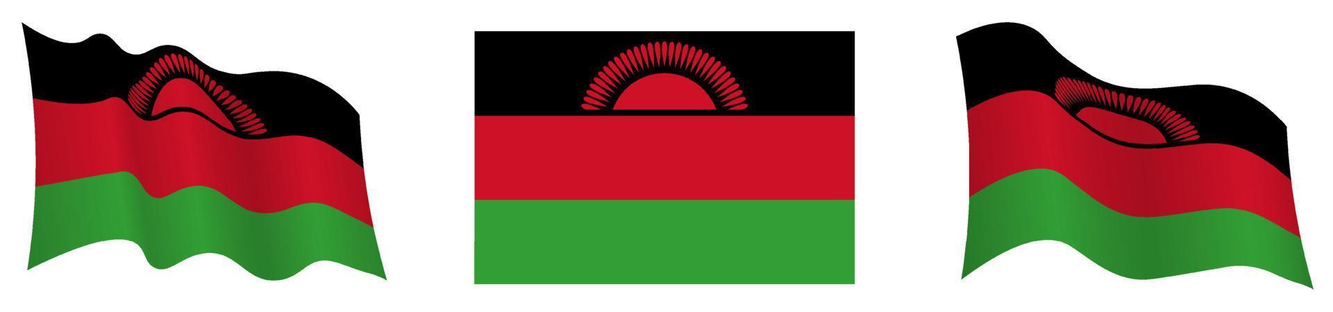 flag of Republic of Malawi in static position and in motion, fluttering in wind in exact colors and sizes, on white background vector