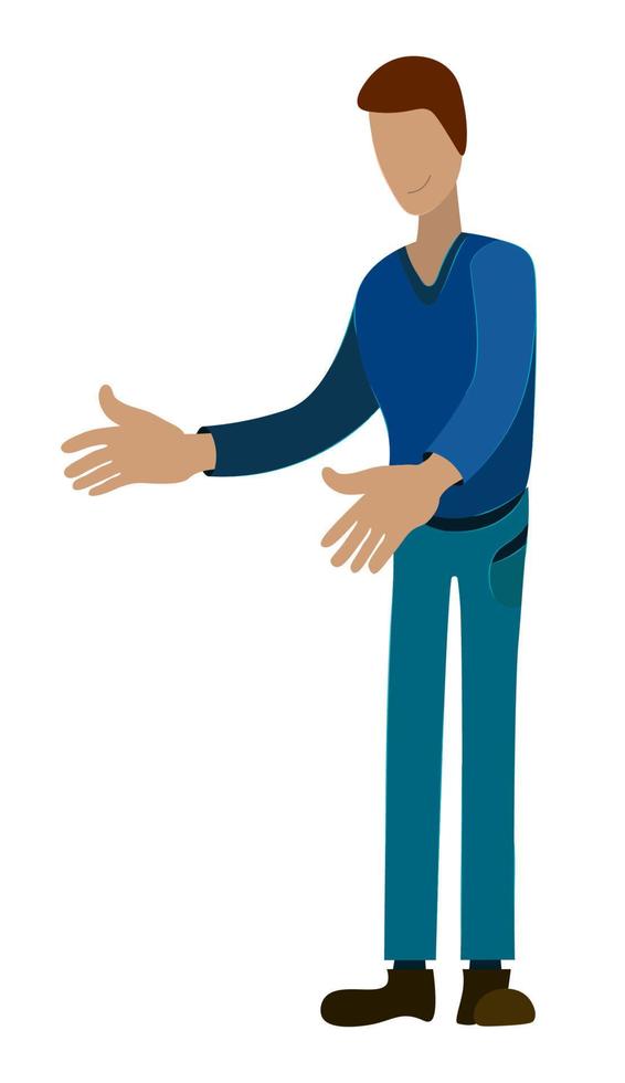 tall man joyfully reaches out to meet his best friend. Vector on a white background