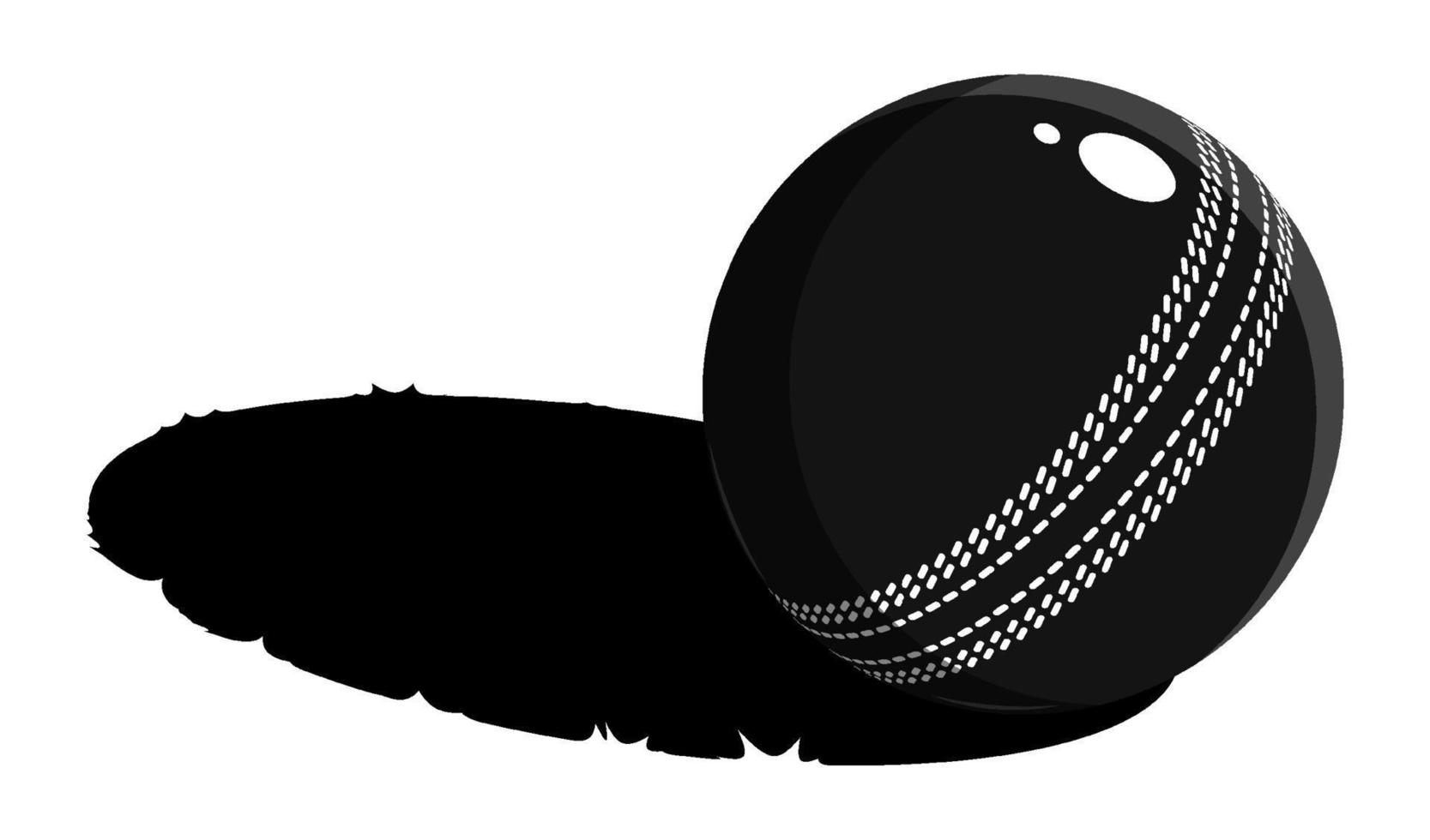 black and white cricket sport ball lies on grass. Shadow on sports field. Minimalistic contrast vector