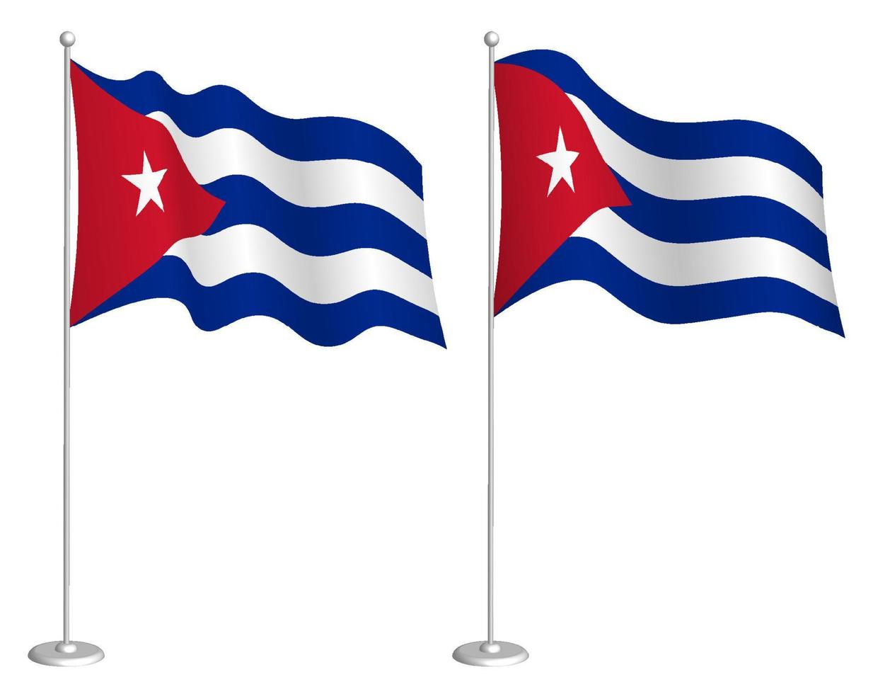 flag of Cuba on flagpole waving in wind. Holiday design element. Checkpoint for map symbols. Isolated vector on white background