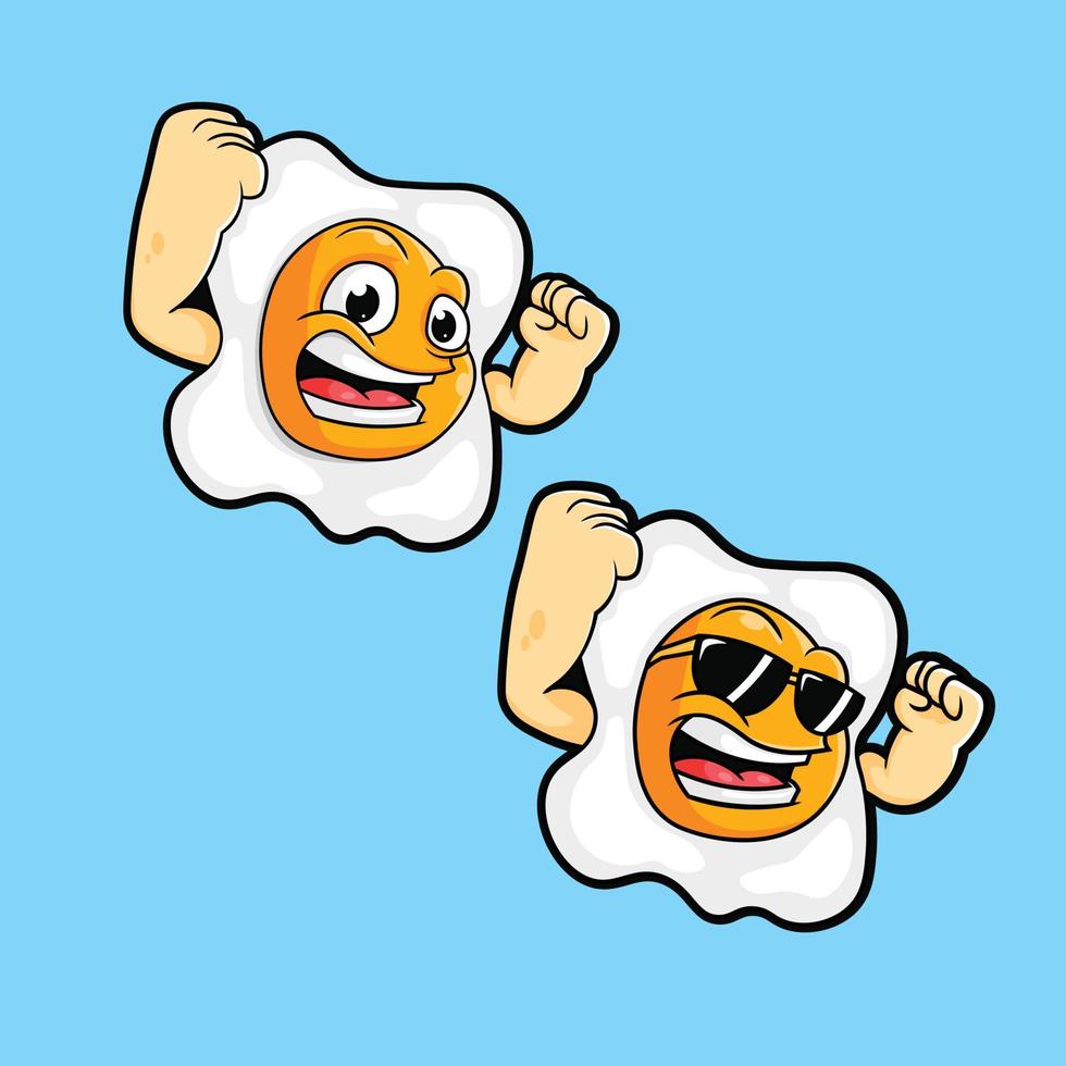 Cartoon Egg Omlete Illustration With Sunglasses. vector