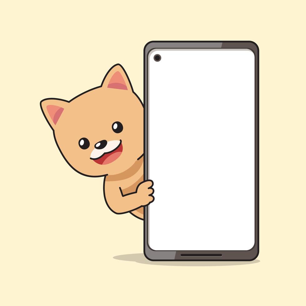 Cartoon character pomeranian dog and smartphone vector