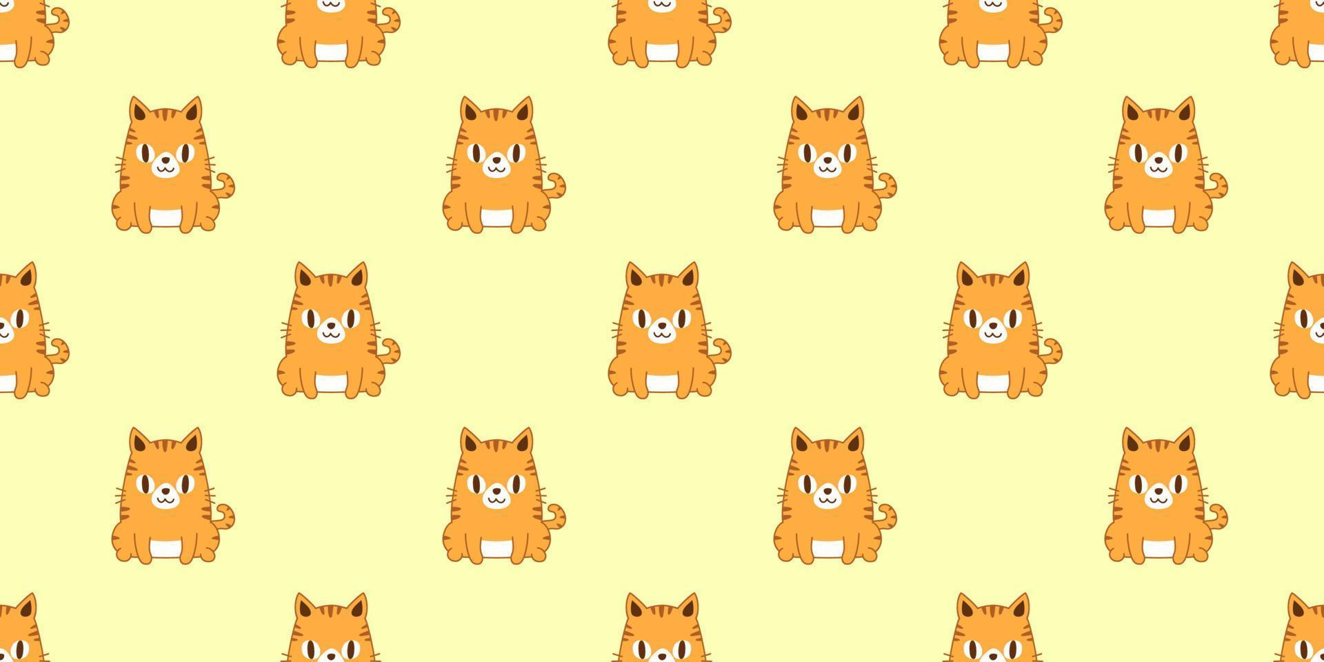 Vector cartoon character cute tabby cat seamless pattern background