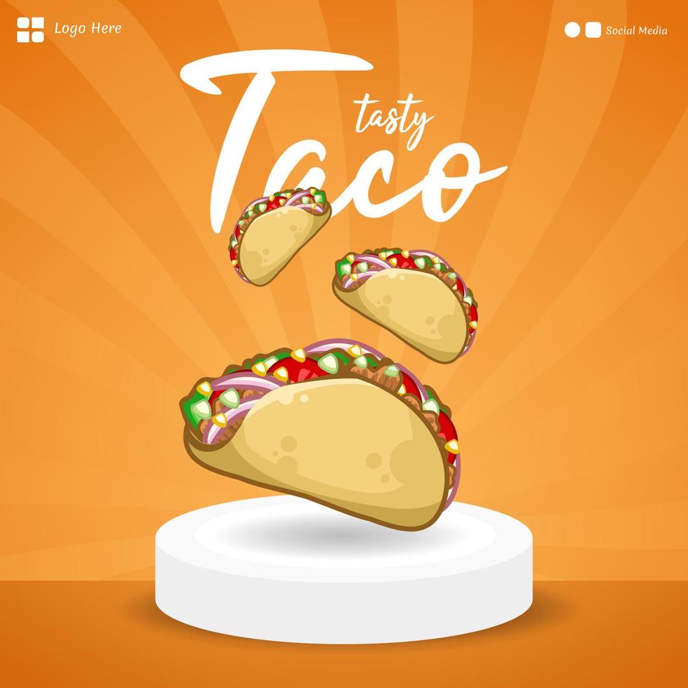 Taco social media template latin american food vector cartoon