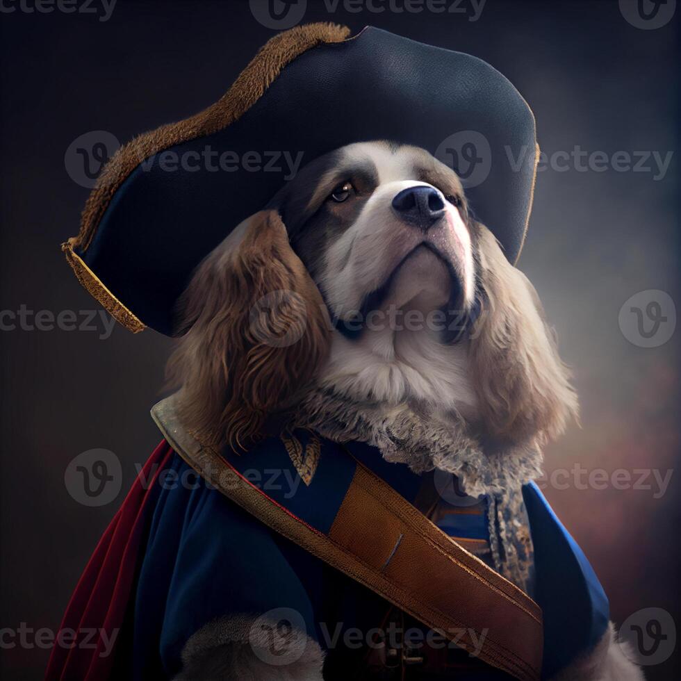 close up of a dog wearing a costume. . photo