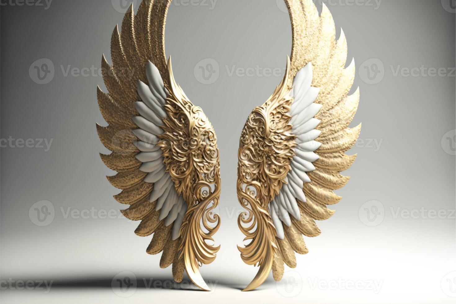 gilded angel wings on a white background gold feathers. photo