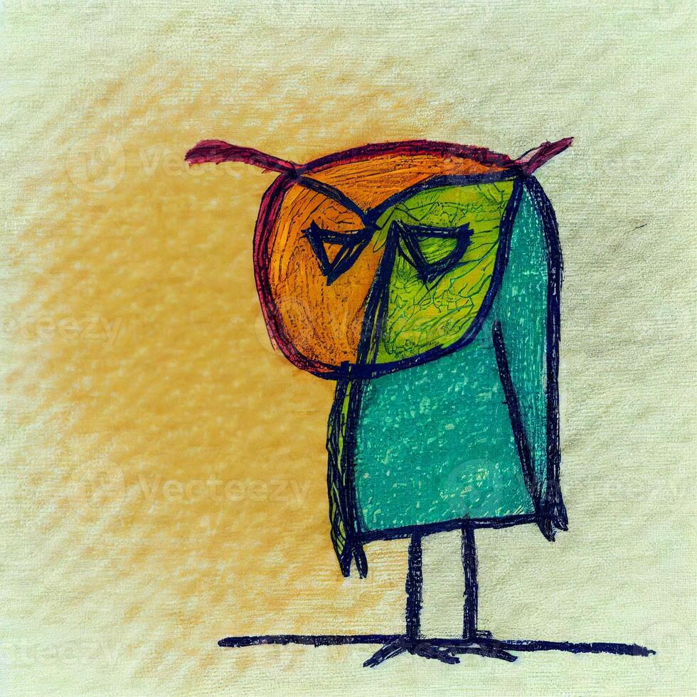 drawing of a bird with a backpack on its back. . photo