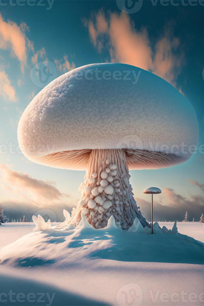 A huge white mushroom stands tall and strong. . photo