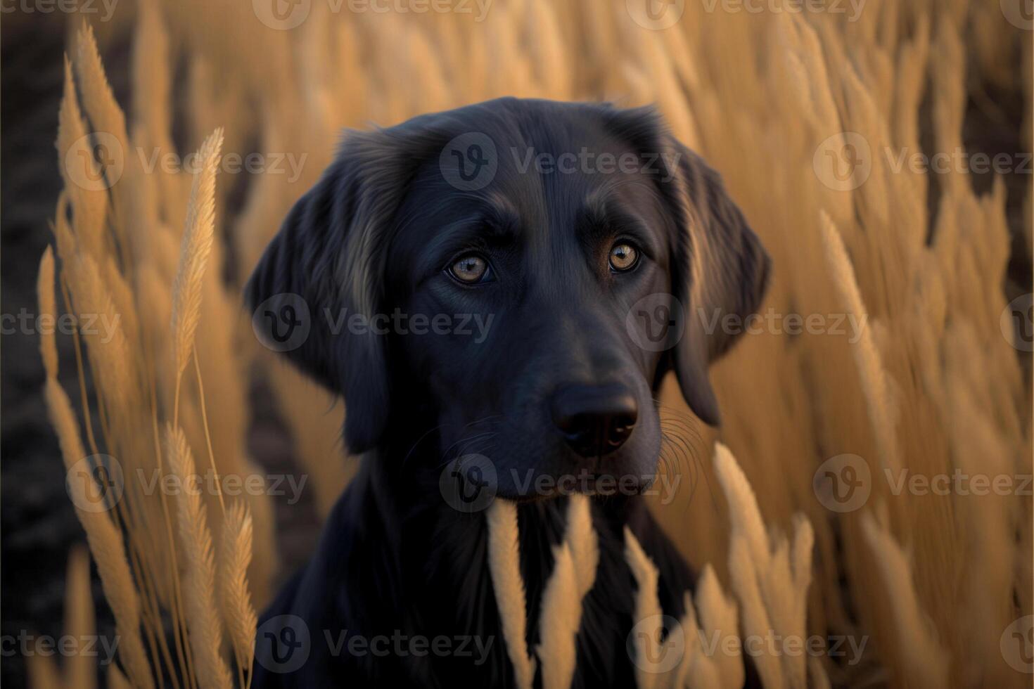 cerca arriba de un perro en un campo de alto césped. generativo ai. foto