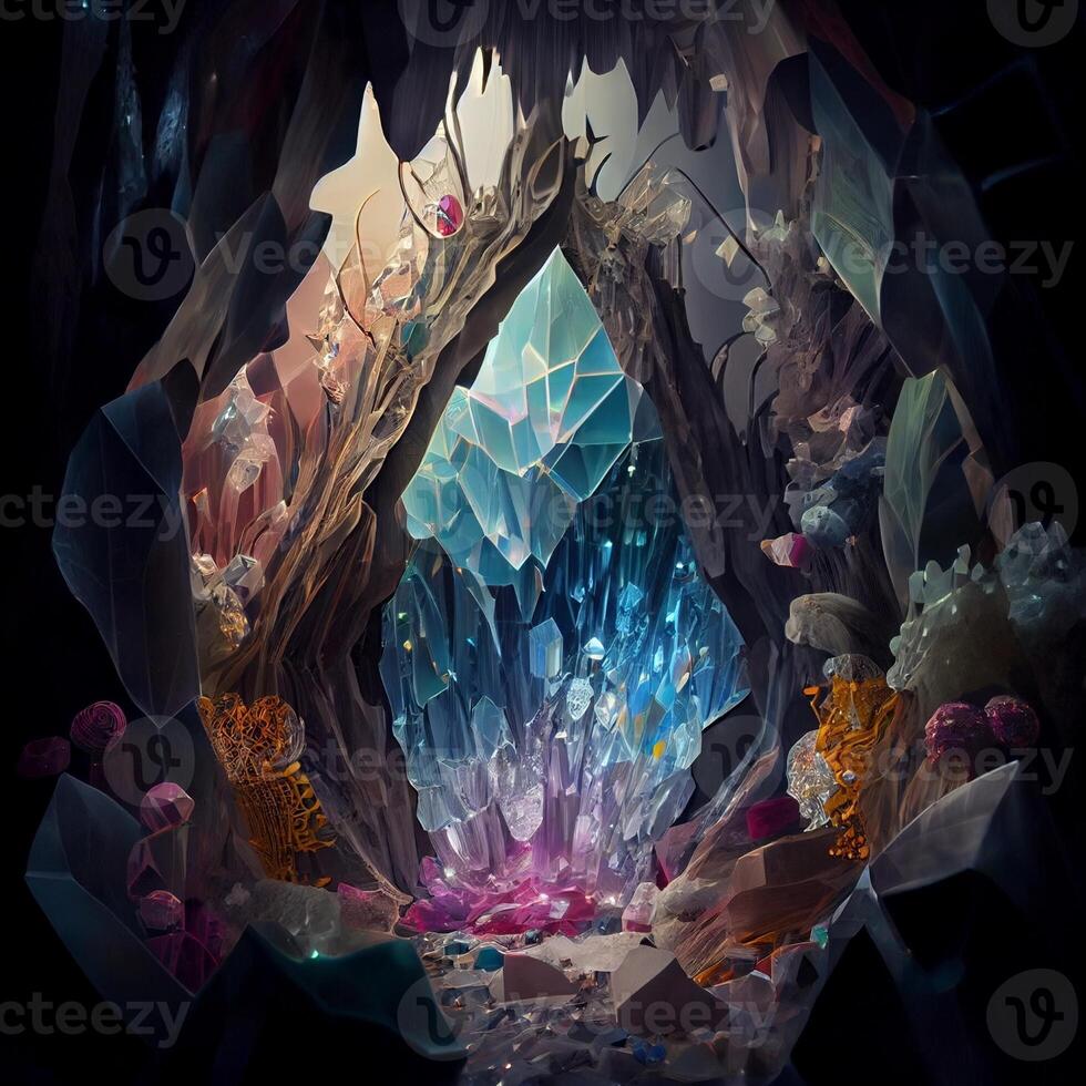 cave filled with lots of crystals and rocks. . photo