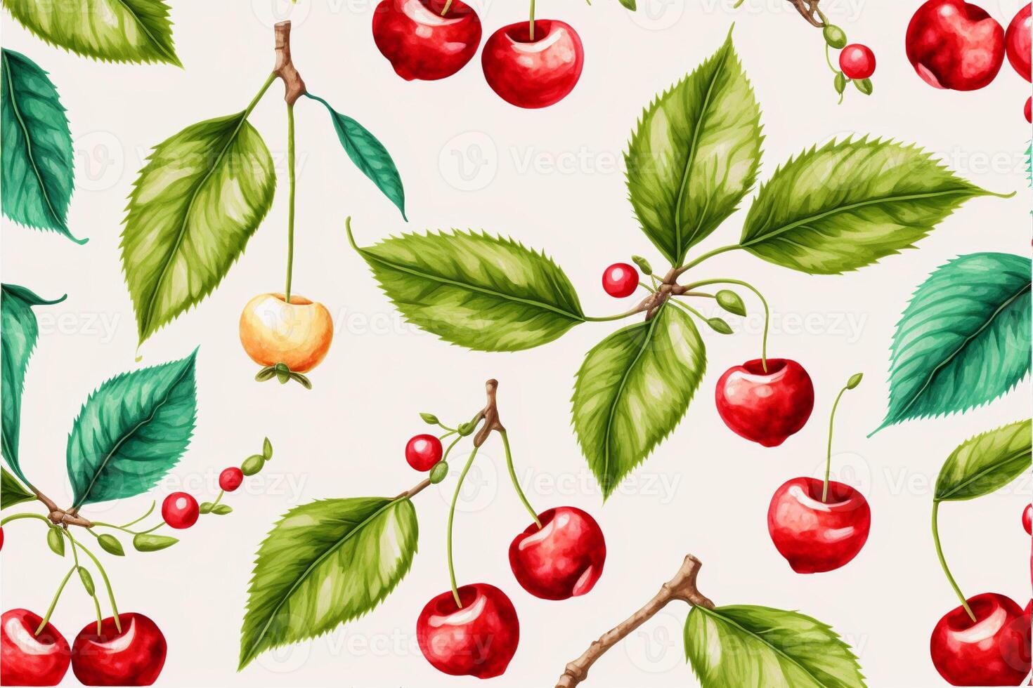 watercolor seamless pattern small cherry isolated. photo