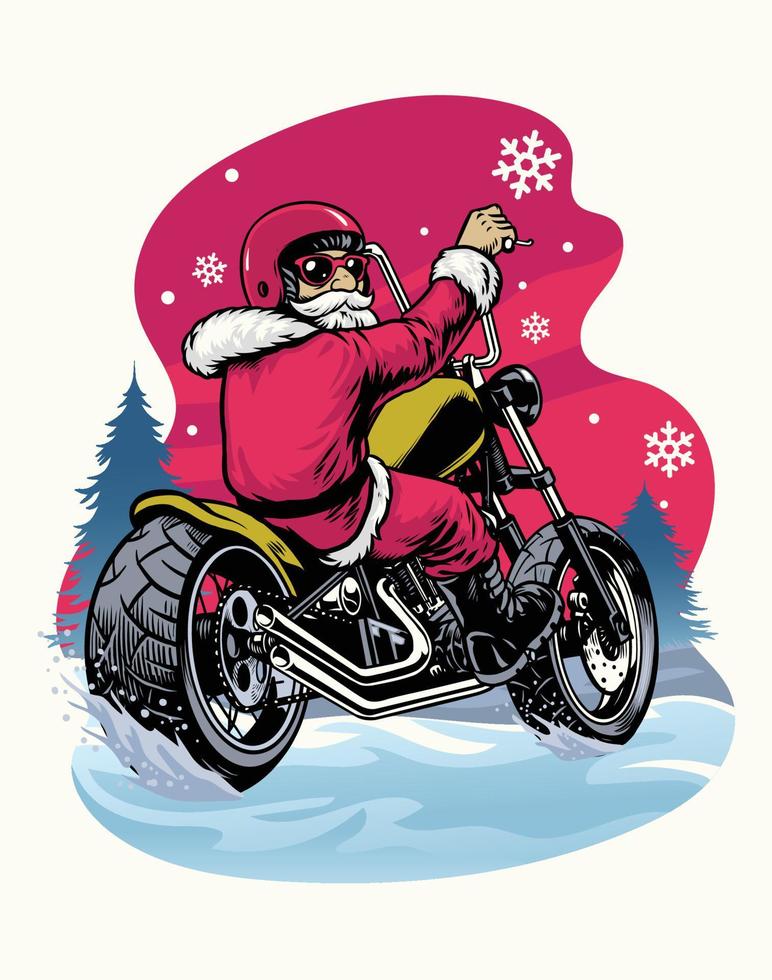 retro vintage santa claus riding chopper motorcycle vector