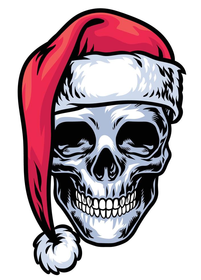 skull wearing santa claus hat vector