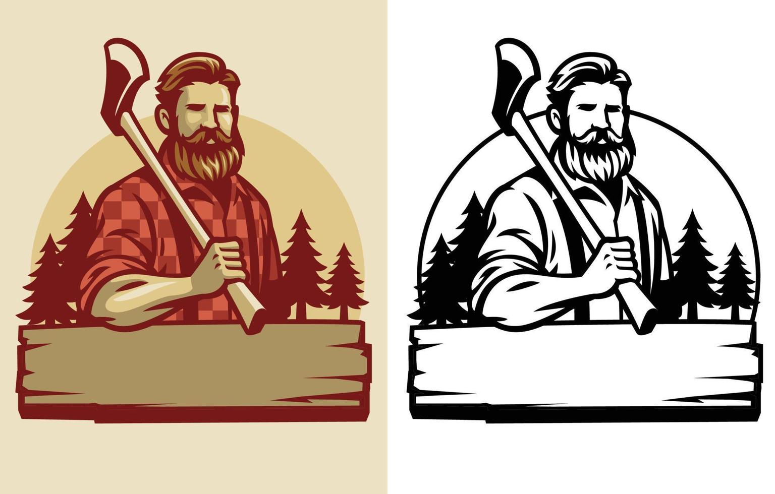 bearded lumberjack mascot hold the axe vector
