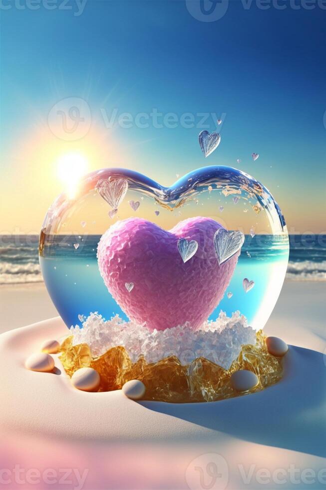 heart shaped object sitting on top of a sandy beach. . photo