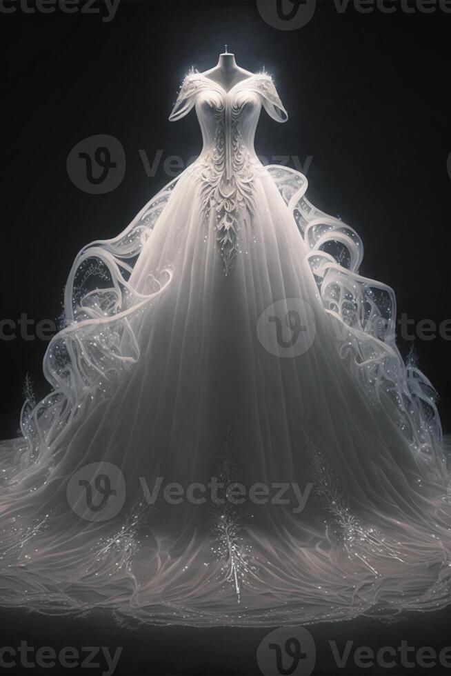 close up of a wedding dress on a mannequin. . photo