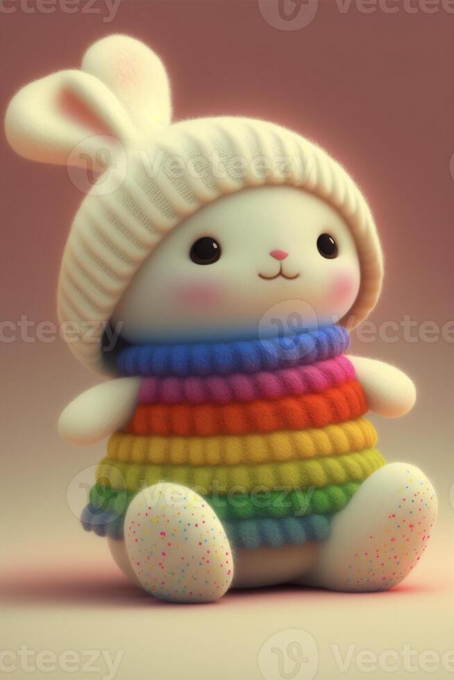 close up of a stuffed animal wearing a knitted hat. . photo