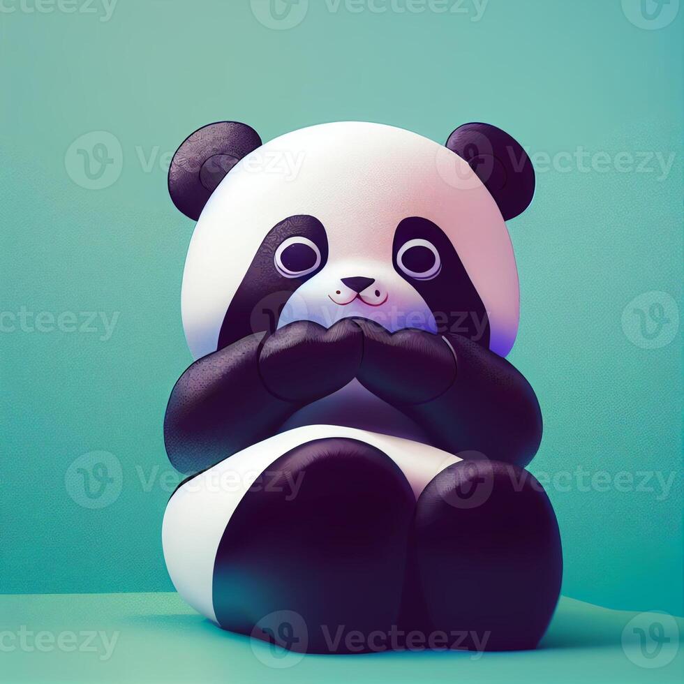 negro y blanco panda oso sentado en un verde superficie. generativo ai. foto